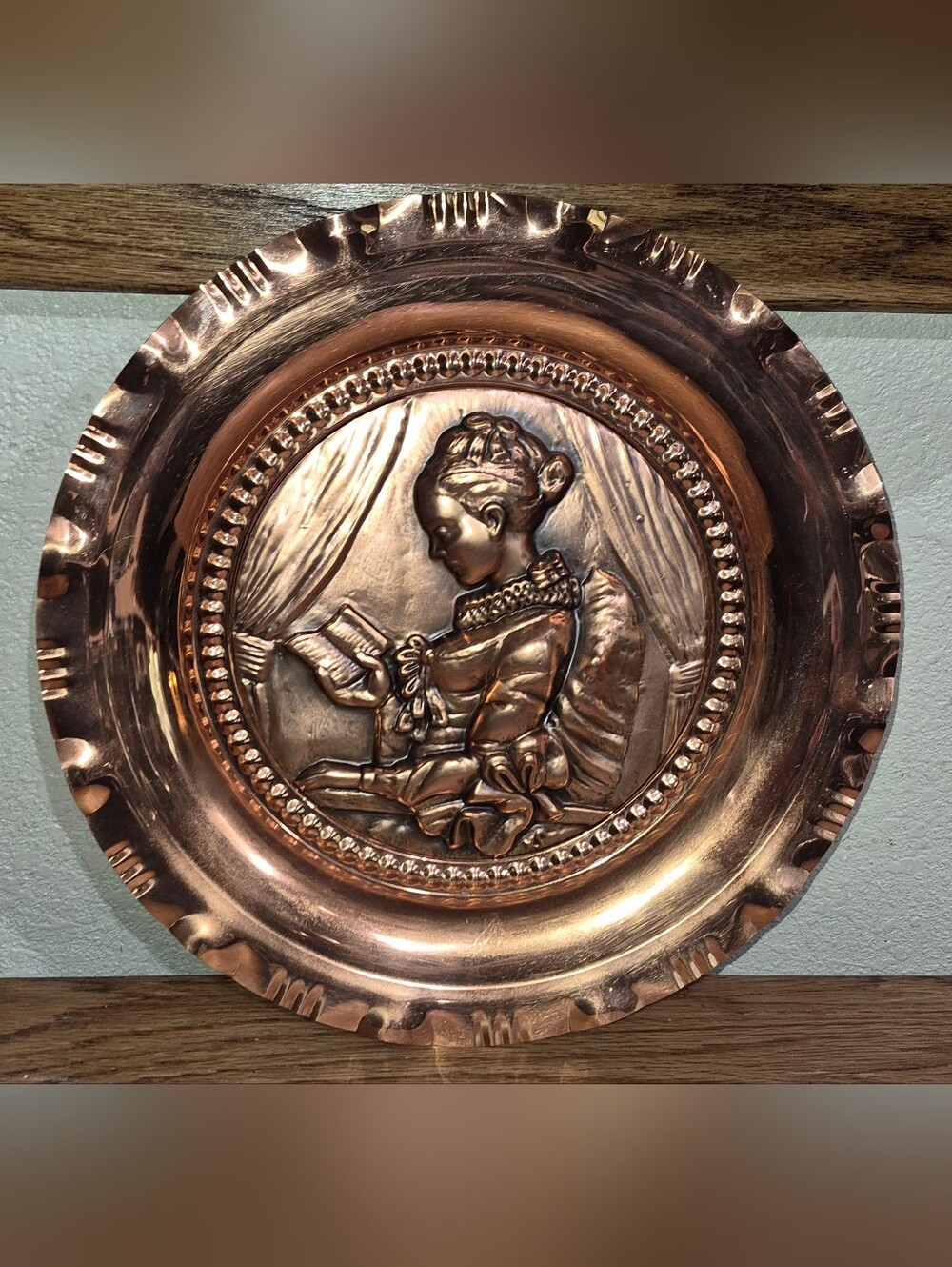 Vintage repoussé or embossed Copper Decorative Wall Plate
